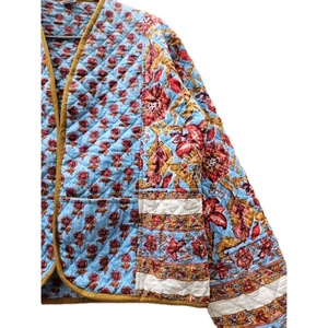 Abrigo de invierno acolchado bohemio hecho a mano para mujer, Top de lino tejido con bordado a cuadros a rayas Retro y botones multicolores - Product Image 5