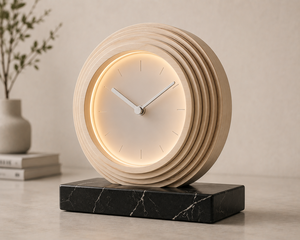 Minimalist Wood Desk <b>Clock</b> With <b>LED</b> Backlight Circular Design Quartz Movement - Product Image 1