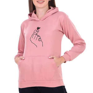 Sweat-shirt à capuche décontracté pour femme avec motif cœur rose, manches longues et cordon de serrage - Product Image 1