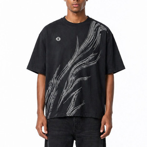 เสื้อยืดผู้ชายแบบสั่งทำพิเศษ ตกแต่งด้วยคริสตัล พิมพ์ลายโลโก้ด้วยเทคนิคสกรีน ผลิตจากผ้าฝ้ายถัก 100% แขนสั้น ทรงปกติ สวมใส่สบาย - Product Image 2