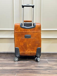 Nouveaux sacs de chariot à bagages en cuir véritable pleine fleur faits à la main véritables bagages de chariot de nuit Weekender personnalisés avec des roues - Product Image 5