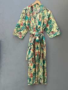 Boho Floral Cotton Kimono Robe Festival Kaftan Lightweight <b>Dressing</b> <b>Gown</b> - Product Image 6