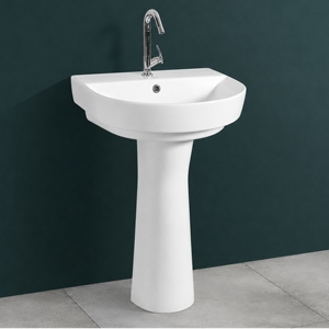 Sober <b>Set</b> Pedestal <b>Hand</b> <b>Wash</b> Basin Rectangle Single Hole Contemporary Bathroom Sink Glossy Finish Floor Mounted 12L Capacity - Product Image 3