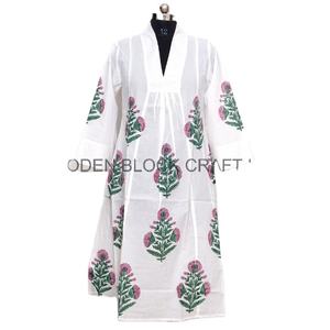 Robe longue de plage en coton bio à imprimé floral, kimono, rabe, kaftan pour femmes, fabriqué à la main en Inde - Product Image 1