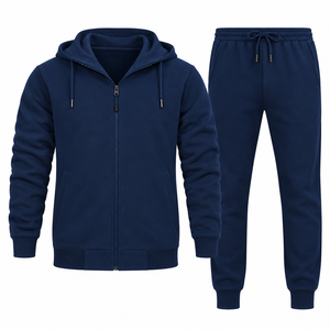 Ensemble de survêtement bleu marine personnalisé pour homme – Sweat à capuche zippé uni et pantalon de jogging – Tenue de sport décontractée en molleton 2 pièces - Product Image 6