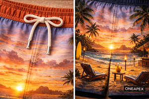 Shorts de baño Tropical Beach Bar para hombre – Shorts de secado rápido con estampado Sunset Surf - Product Image 2