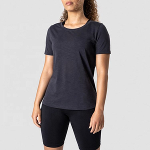 T-shirt à col rond gris foncé pour femme, manches courtes, coupe classique, tricot uni, respirant, haut décontracté pour toutes les saisons - Product Image 1