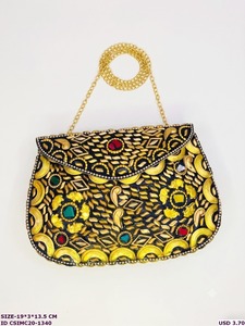 Stylish Multicolor Handmade Metal Mosaic Ladies <b>Clutch</b> Bag with chain strap pattern evening party fashionable flap closure - Product Image 3