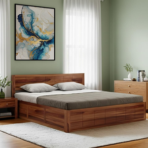 Base de Cama Queen Hecha a Mano con Acabado en Nogal y Tallado en Madera de Mango, Estilo Bohemio, con Soporte de Láminas de Madera, Decoración para el Hogar - Product Image 2