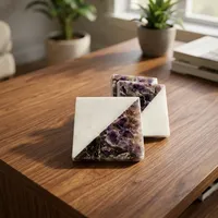 Ensemble de sous-verres carrés en pierre naturelle et en marbre d'améthyste faits à la main, sous-verres décoratifs pour la maison, le bureau, la table