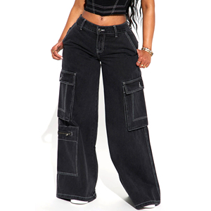 Jean cargo baggy pour femme, noir délavé, coupe large, style skater, streetwear, hip-hop, denim, multi-poches, techwear, pour le quotidien - Product Image 3
