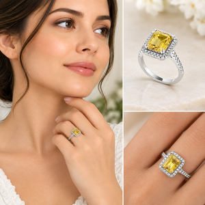 Elegante Anillo de Plata de Ley 925 para Mujer con Gema Amarilla de Corte Cojín y Brillante para Compromiso y Fiestas - Product Image 2