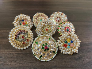 Kundan perle plaqué or rubis émeraude pierre précieuse clouté Cocktail bague fête/retour faveur demoiselle d'honneur cadeau - Product Image 4