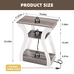 3-Tier <b>Slim</b> End <b>Table</b> with Charging Station Modern Nightstand for Small Spaces - Product Image 3
