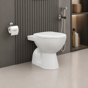 WC moderne monobloc allongé en céramique, à poser au sol, écologique, facile à nettoyer, double chasse - Product Image 1