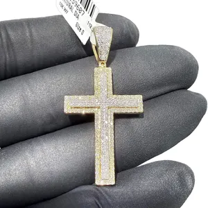 Colgante de cruz bicolor de oro de 10 quilates con diamantes naturales de 0,73 quilates y 1,67 pulgadas - Product Image 5