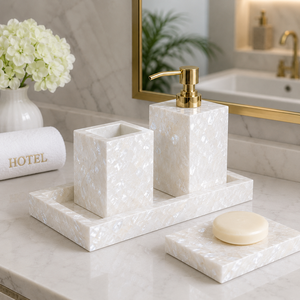 High Quality Four-piece Luxury Bathroom Accessories Set Mother Pearl Eco-Friendly Easy <b>Clean</b> Handcrafted Decorative Countertop - Product Image 1