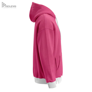 Sweat à capuche unisexe en molleton 100 % coton épais, rose et blanc bicolore, avec fentes latérales et cordons - Product Image 3