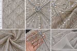 ผ้าลูกปัดโพลีเอสเตอร์100% หรูหราพร้อมเซอร์คอนแฮนด์เมดผู้จัดจำหน่ายเสื้อผ้าอินเดียทำจากผ้าทอและลายตาข่าย - Product Image 3