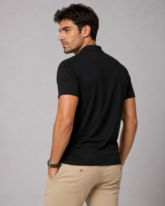 Camisa de Manga Corta Negra para Hombre Vibe Craft Clothing, Camisa Oxford Estampada de Algodón Tejido Transpirable, Diseño Casual Elegante con Logotipo Frontal - Product Image 2