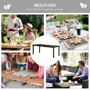 Tavolo da Pranzo Rettangolare da Esterno con Telaio in Alluminio, 8 Posti, Piano in HDPE Effetto Legno, Nero, Resistente alle Intemperie - Product Image 6