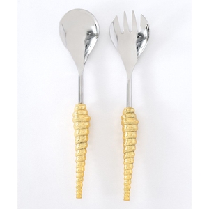 Atractivo juego de utensilios para servir ensalada de lujo, de acero inoxidable dorado, con mango dorado, juego de 2 piezas. - Product Image 1