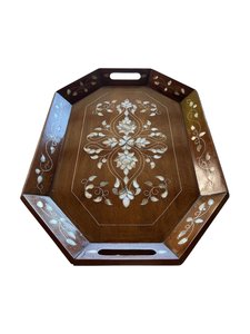 Plateau de service en bois d'acacia avec incrustation de motifs arabes, style de décoration islamique artisanal pour le service du Ramadan, pour la maison et l'hôtel. - Product Image 2
