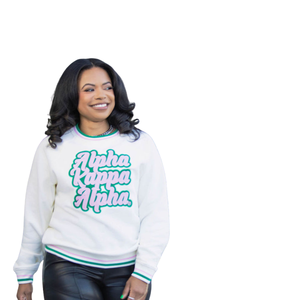 <b>White</b> Embroidered Patch Crewneck <b>Sweatshirt</b> <b>for</b> <b>Women</b> Premium Cotton Fleece Pullover Long Sleeve Casual Sorority Style - Product Image 2