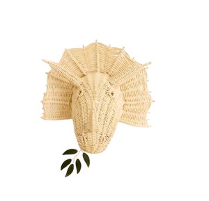Adorno de Cabeza de Dinosaurio Tejido a Mano en Estilo Rústico, Decoración de Ratán para Niños, Fibra Vegetal Sostenible para Habitación Infantil, Decoración Colgante - Product Image 1