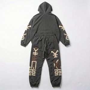 Conjunto Deportivo Personalizado al por Mayor para Hombre, Sudadera con Capucha y Pantalones de Felpa de Algodón Grueso con Estampado Gráfico Lavado al Ácido, Ropa Urbana Informal - Product Image 3