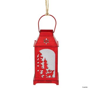 Lanterne de Noël en métal blanc avec motif renne et étoile découpée, panneau en verre, support de bougie chauffe-plat suspendu, décoration de table festive - Product Image 5