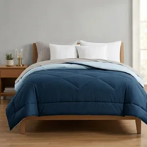 Cozy Blue Grey Microfiber Winter Comforter 90 GSM Lightweight Breathable Eco-Friendly Dry Clean Bedroom <b>Bedding</b> for Guest Rooms - Product Image 2