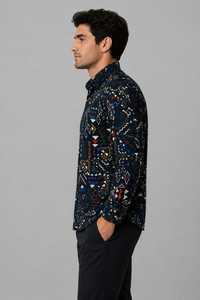เสื้อเชิ้ตผู้ชายลายวินเทจสไตล์ลำลอง แขนยาว ติดกระดุม ปกคอพับ ใส่ได้ทุกโอกาส - Product Image 2