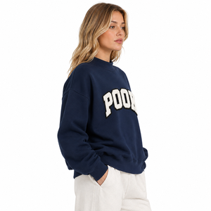 Sudadera Oversize Azul Marino Personalizada para Mujer con Cuello Alto, Bordado Chenille, Forro Polar, Ajuste Holgado, OEM ODM, Sudadera con Letras Griegas - Product Image 1