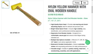 Martillo de nailon amarillo con mango de madera, herramienta para hacer joyas, martillo que no deja marcas, herramienta manual para conformar metal |   N.º de artículo GS-976D-01 - Product Image 3