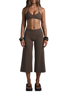 Conjunto de Top Corto Halter Estampado y Pantalones Capri de Pierna Ancha Talla Grande, Nuevo 2026 |   Conjunto de Yoga Sexy de 2 Piezas para Mujer - Product Image 4