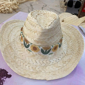 Mini Sombrero de Paja Natural Hecho a Mano con Diseño de Rayas Bordadas a Mano y Cinta Ajustable para Deportes y Actividades al Aire Libre - Product Image 1