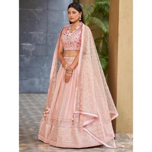 Charme rose paillettes Georgette Lehenga Choli ensemble avec Dupatta pour tenue de soirée - Product Image 6