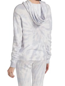 Sweat-shirt personnalisé pour femme en coton French Terry, tie-dye gris nuage, à épaules découpées, col en V, couleurs pastel, OEM, vente en gros - Product Image 4