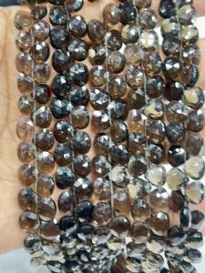 Cuentas facetadas de cuarzo ahumado natural AAA en forma de corazón, tamaño 6-7 mm aprox. Cadena de 8 Pulgadas - Product Image 3