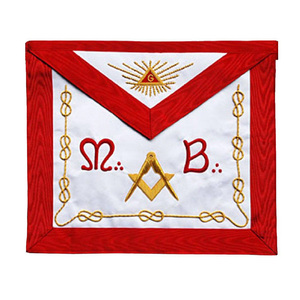 Delantal Masónico del Rito Escocés Master Mason, Blanco con Moiré Rojo, Compás Cuadrado y Bordado G, Regalia para Logia Masónica - Product Image 4