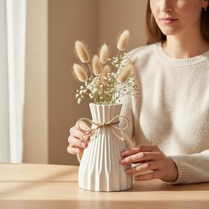 Vase à fleurs en céramique texturée blanche, conteneur moderne pour arrangements floraux sur table, pour salon, chambre, décoration de mariage - Product Image 3