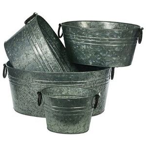 Ensemble de 3 jardinières ovales en métal galvanisé pour la maison, le patio, le balcon, jardinières décoratives faites à la main avec poignée - Product Image 4