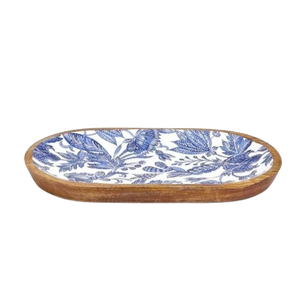 Plateau de service artisanal en émail et bois – Élégante assiette de cuisine de style campagnard pour le petit-déjeuner, le café et les centres de table - Product Image 1