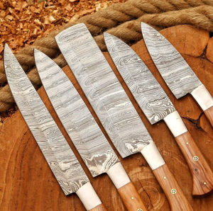 Coffret de 5 couteaux de chef LEGACY BLADES en acier Damas, manche en bois fait main, couverts de cuisine professionnels, fabricant OEM - Product Image 3