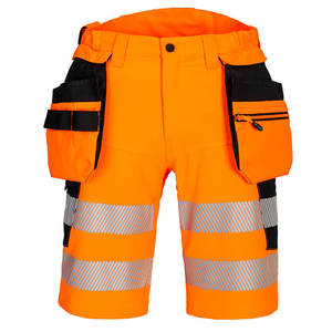 Shorts de travail décontractés haute visibilité à lacets, longueur genou, avec poches holster amovibles, réfléchissants, multi-poches, séchage rapide, couleur unie - Product Image 1