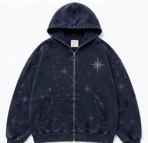 Sweat à capuche oversize en molleton délavé à l'acide avec imprimé numérique flamme, détails usés, coupe ample, streetwear homme - Product Image 3
