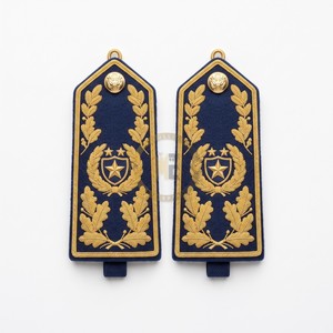 Custom Gold Bullion Wire Hand Embroidery Shoulder Epaulettes Navy Blue <b>Felt</b> Uniform <b>Boards</b> Accessories - Product Image 3