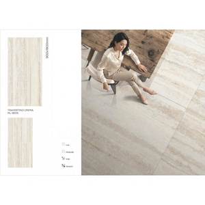 Dalles de porcelaine effet marbre Travertino Crema 900x1800mm 10mm d'épaisseur, finition brillante, résistantes aux acides, antibactériennes, pour murs et sols - Product Image 1