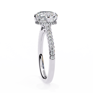 Bague solitaire en diamant de laboratoire taille coussin de 3,00 carats avec halo caché, galerie et sertissage pavé, en or bicolore, pour fiançailles - Product Image 5